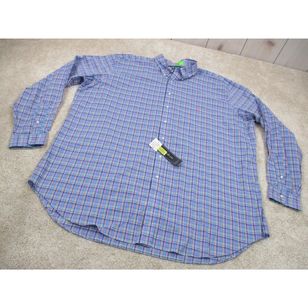 Ralph Lauren Shirt Men 3XLT Tall Blue Pink Plaid Cotton Preppy Casual Button Up - Picture 2 of 11
